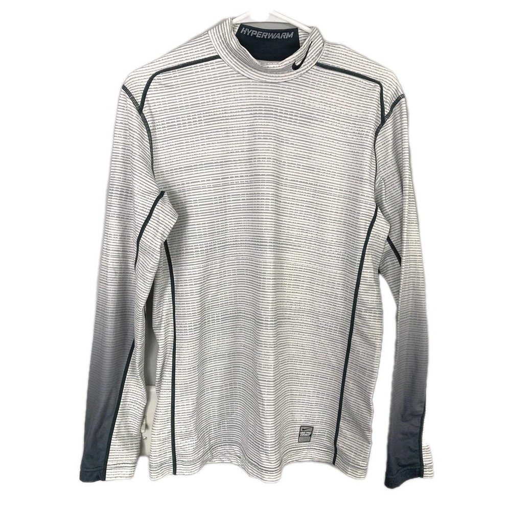 Nike Pro Combat Shirt Men M White Hyperwarm DriFit Fitted Base Layer Thermal EUC